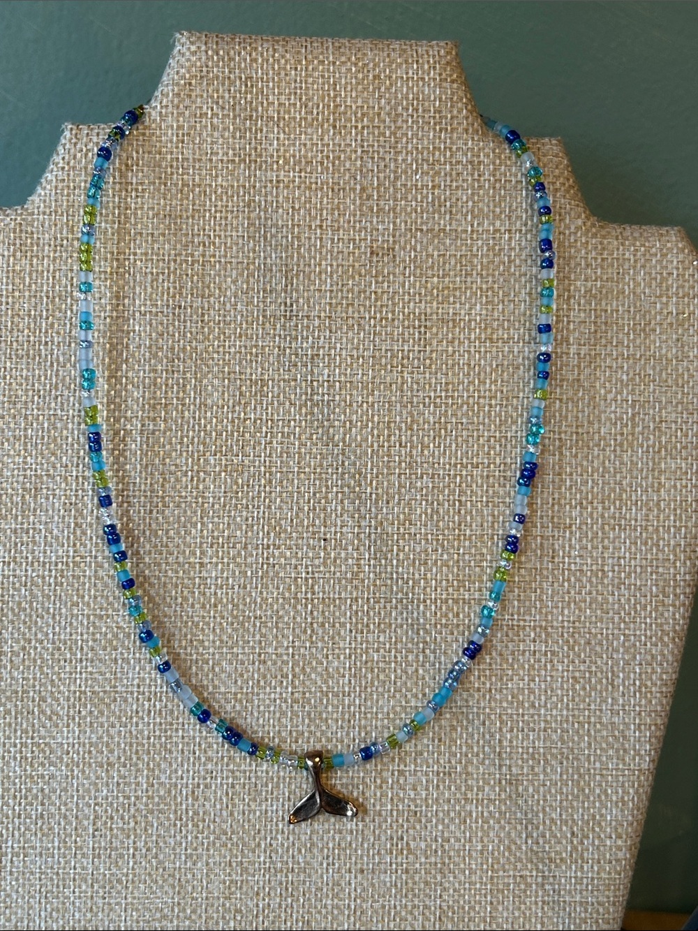 Beaded Blue & Green Whale Tail Necklace - Unbranded